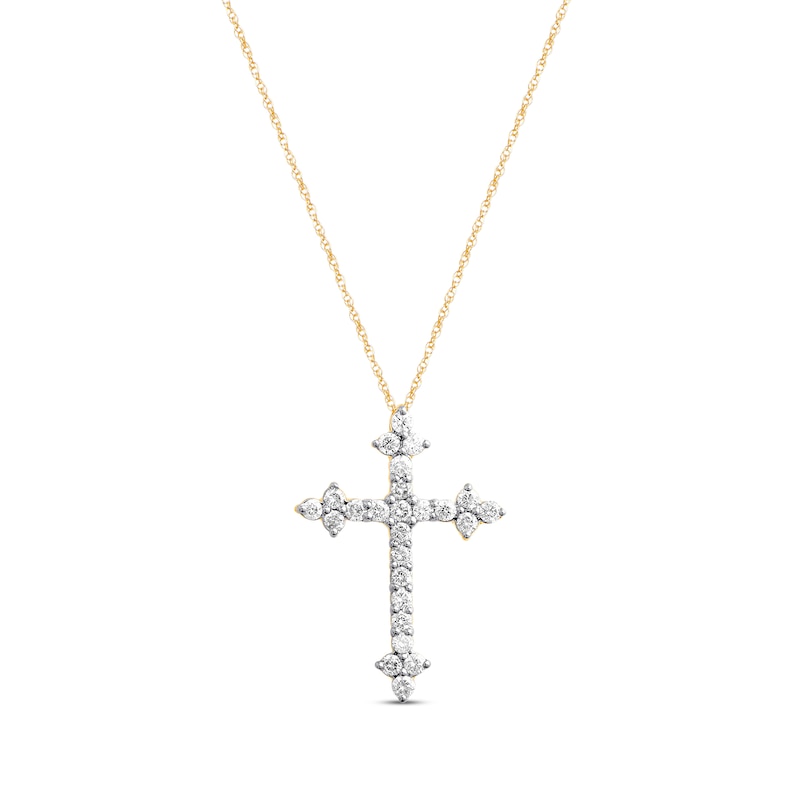 Diamond Cross Necklace 1/2 ct tw Round-cut 10K Yellow Gold 18"