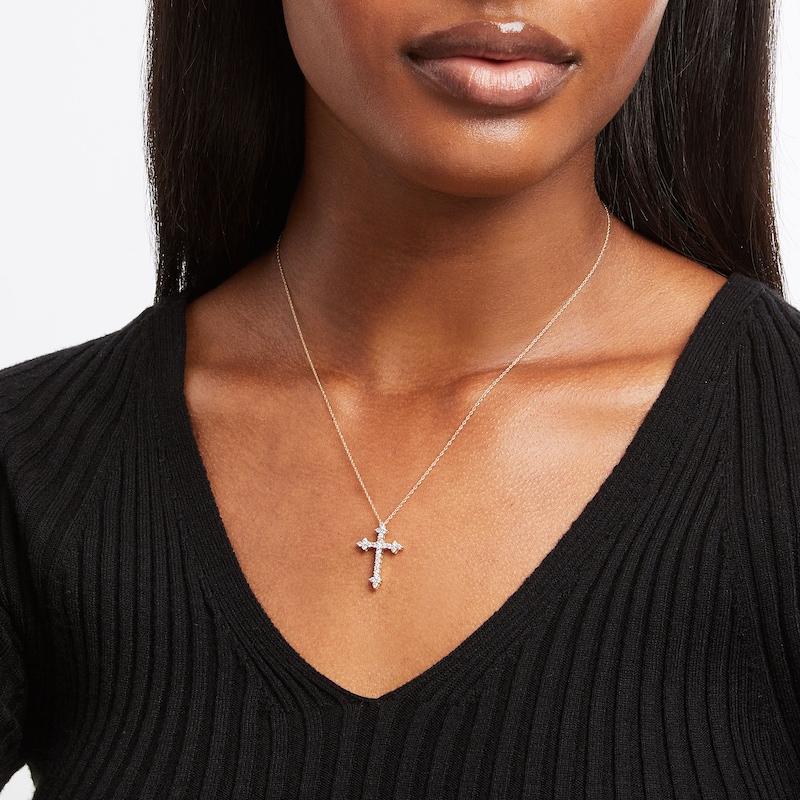 Main Image 3 of Diamond Cross Necklace 1/2 ct tw Round-cut 10K Yellow Gold 18&quot;