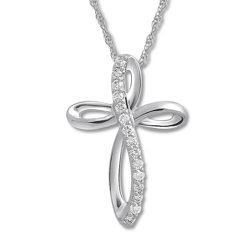 Diamond Cross Necklace 1/10 ct tw Round-cut 10K White Gold 18"