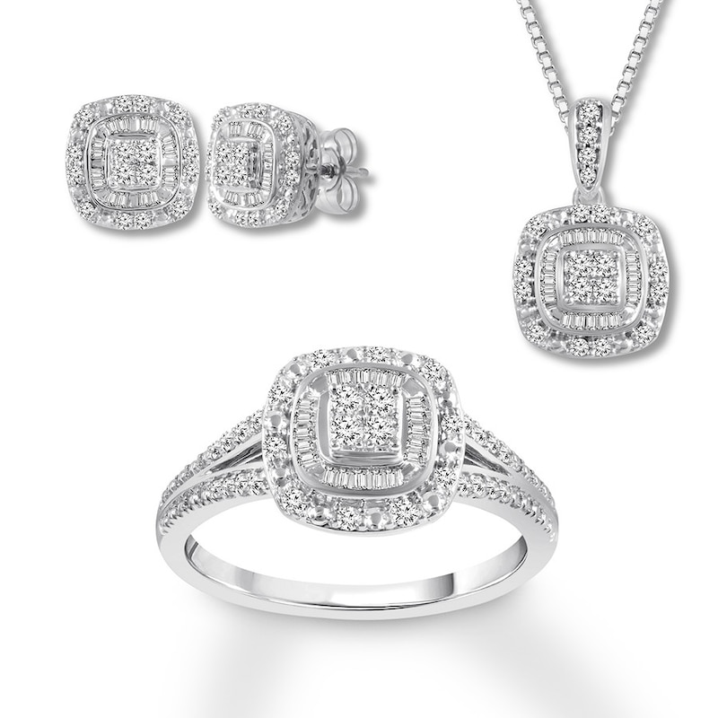 Main Image 1 of Diamond Boxed Set 7/8 ct tw Round & Baguette 10K White Gold