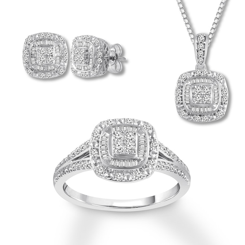 Diamond Boxed Set 7/8 ct tw Round & Baguette 10K White Gold