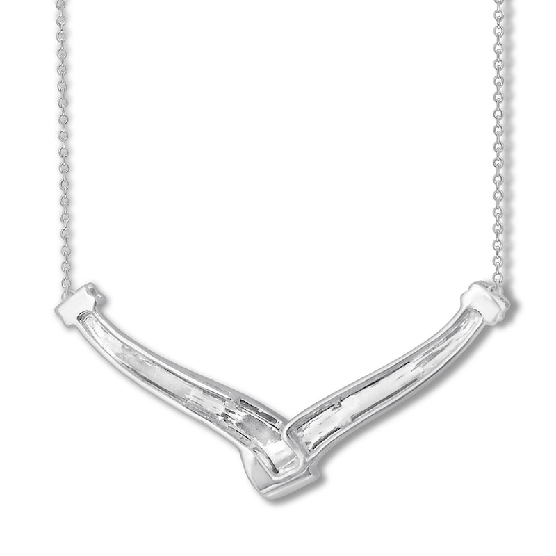 Diamond Chevron Necklace 3/8 cttw Round/Baguette 10K White Gold