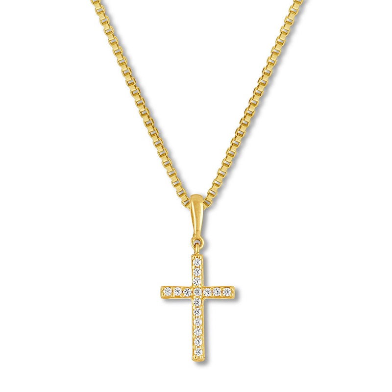 Diamond Cross Necklace 1/15 ct tw Round-cut 10K Yellow Gold with 360
