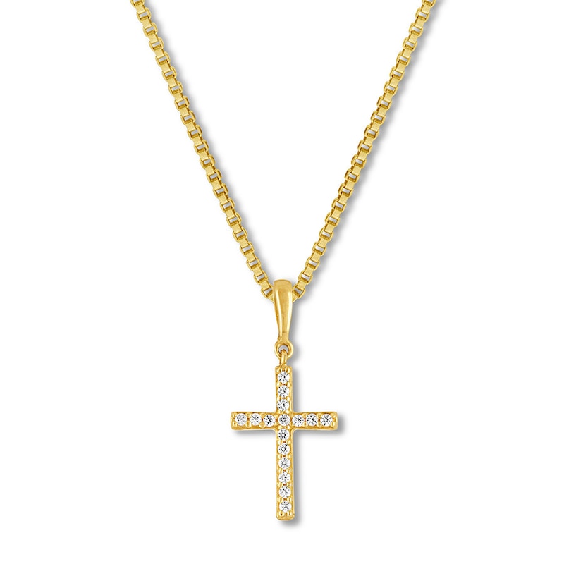 Main Image 1 of Diamond Cross Necklace 1/15 ct tw Round-cut 10K Yellow Gold