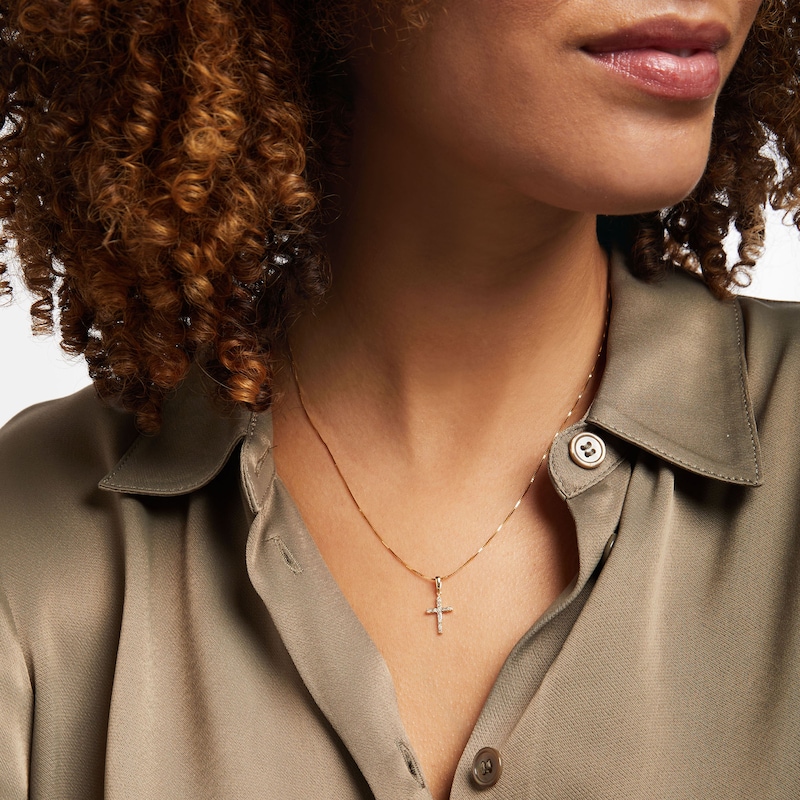 Main Image 2 of Diamond Cross Necklace 1/15 ct tw Round-cut 10K Yellow Gold