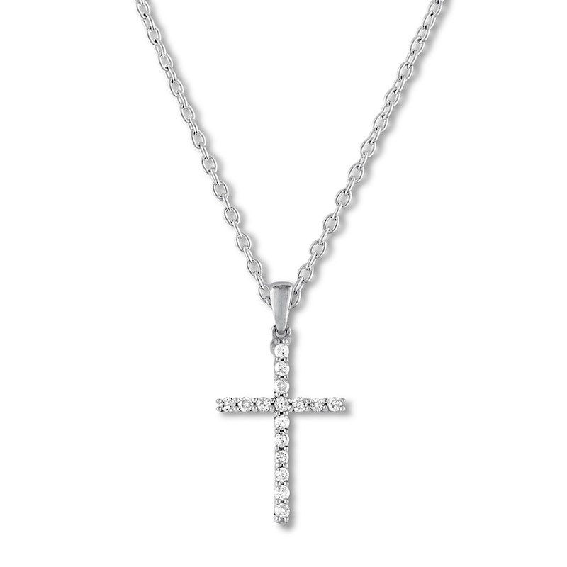 Diamond Cross Necklace 1/4 ct tw Round-cut 10K White Gold