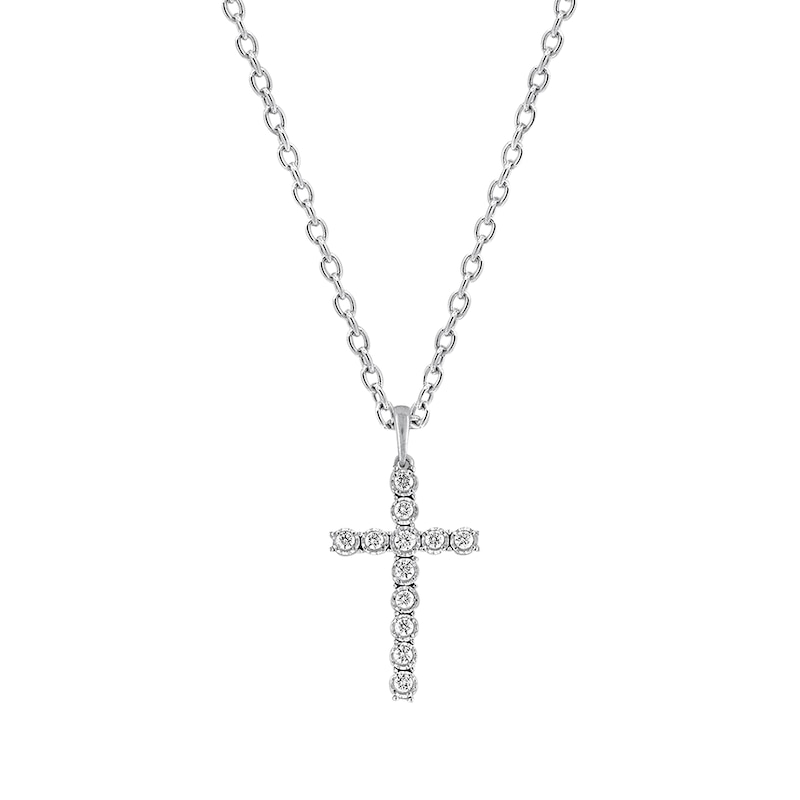 Main Image 1 of Diamond Cross Necklace 1/4 ct tw Round-cut 10K White Gold 18&quot;