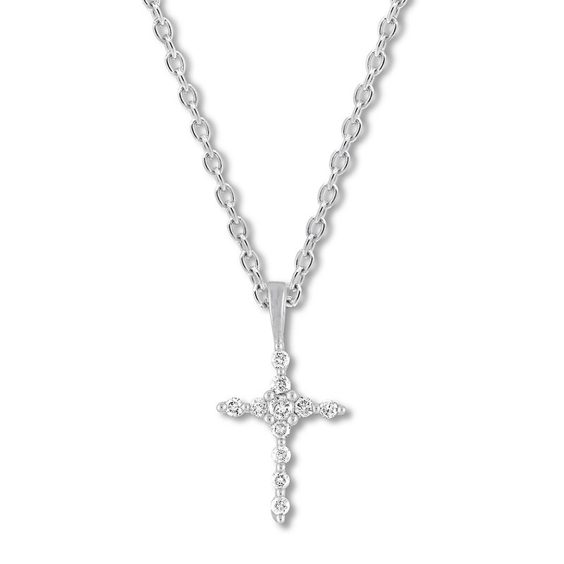 Diamond Cross Necklace 1/4 ct tw Round-cut 10K White Gold