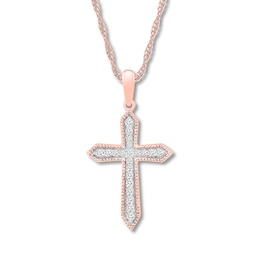 Diamond Cross Necklace 1/6 ct tw Round-cut 10K Rose Gold 18"
