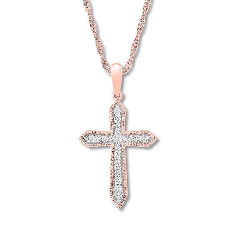 Diamond Cross Necklace 1/6 ct tw Round-cut 10K Rose Gold 18"