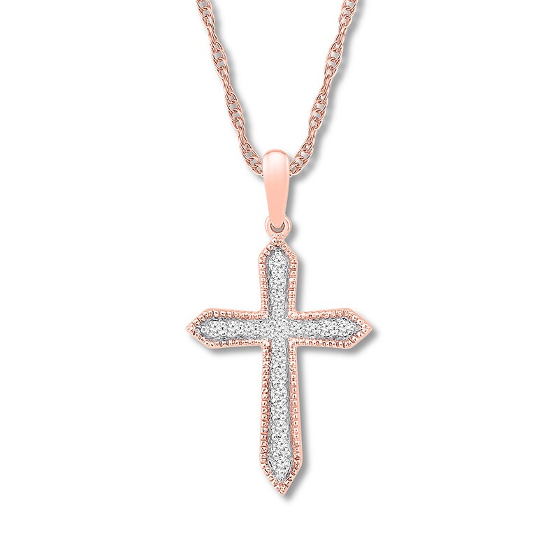 Main Image 1 of Diamond Cross Necklace 1/6 ct tw Round-cut 10K Rose Gold 18&quot;