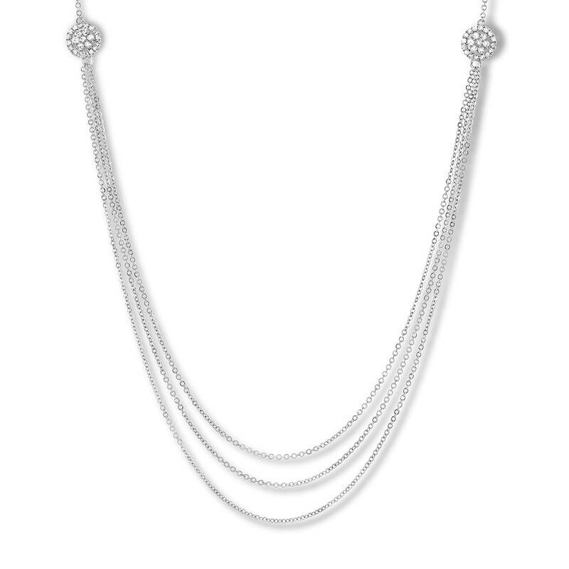 Diamond Triple Strand Necklace 1 3 Ct Tw 10k White Gold 19 Kay - Three Tier Diamond Pendant