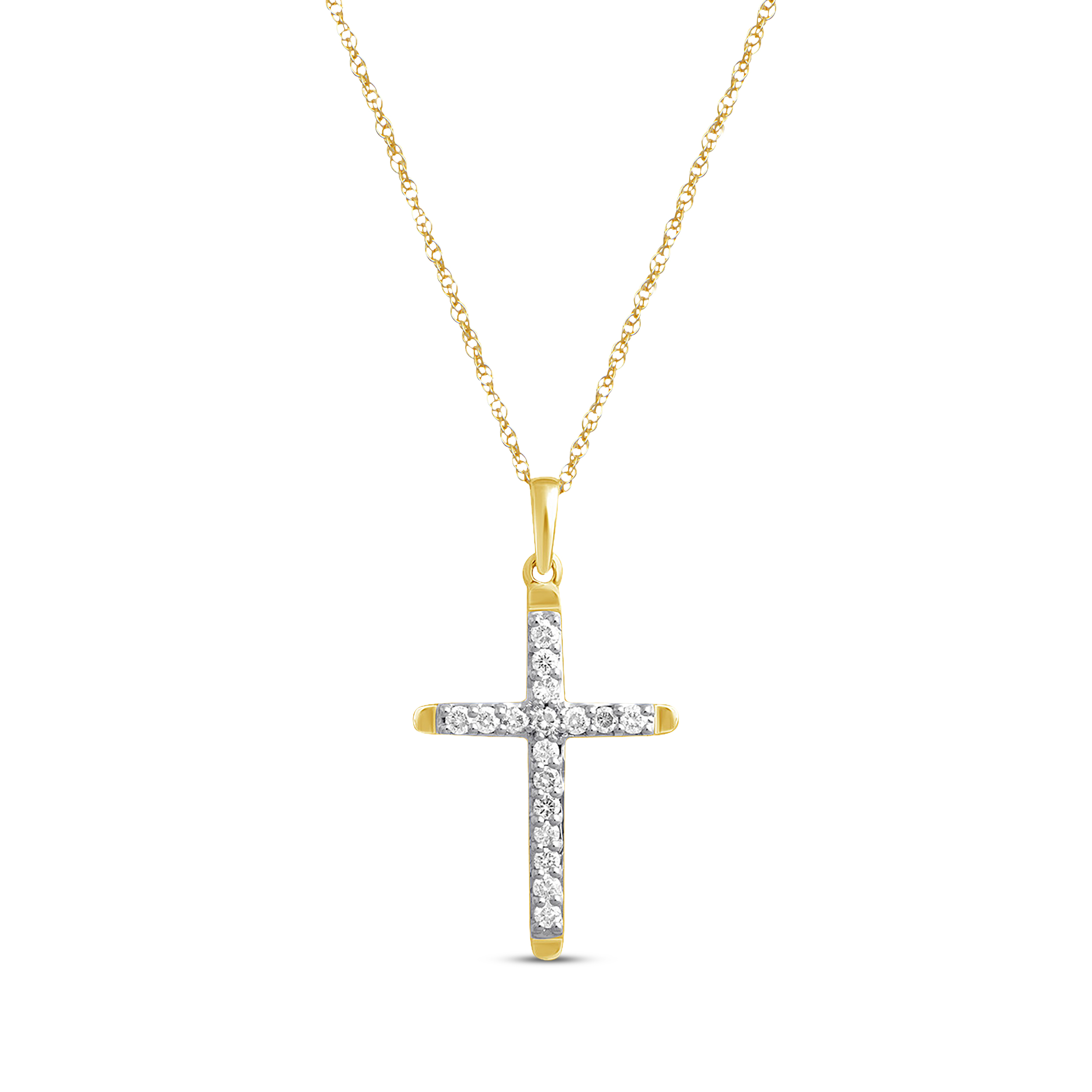 Diamond Cross Necklace 1/4 ct tw Round-cut 10K Yellow Gold 18"