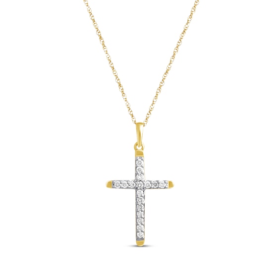 Kay Diamond Cross Necklace 1/4 ct tw Round-cut 10K Yellow Gold 18"