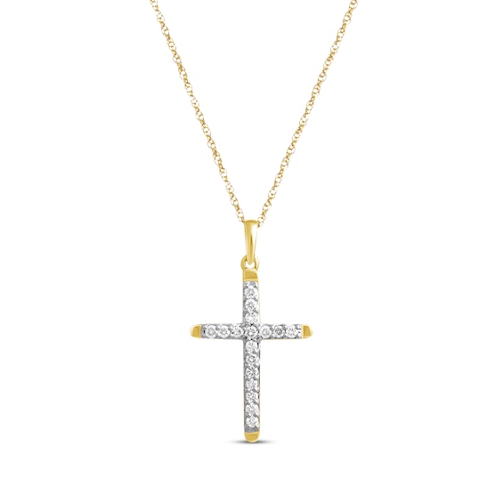 Diamond Cross Necklace 1/4 ct tw Round-cut 10K Yellow Gold 18"