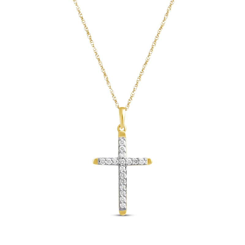 Main Image 1 of Diamond Cross Necklace 1/4 ct tw Round-cut 10K Yellow Gold 18&quot;