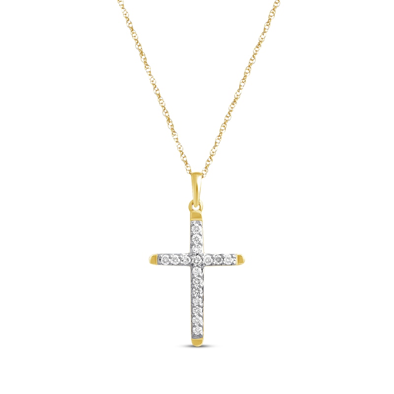 Diamond Cross Necklace 1/4 ct tw Round-cut 10K Yellow Gold 18"