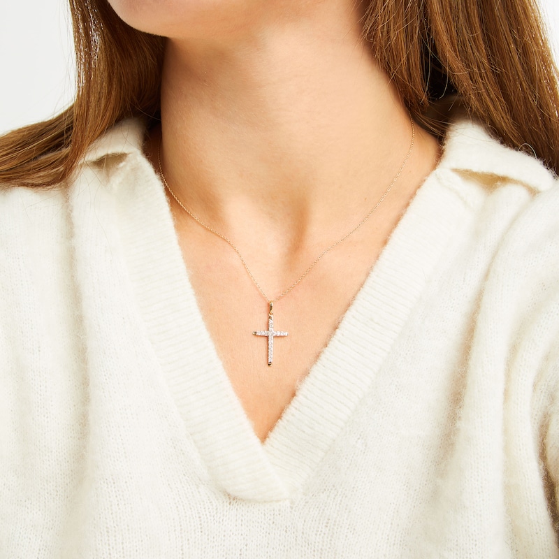 Main Image 3 of Diamond Cross Necklace 1/4 ct tw Round-cut 10K Yellow Gold 18&quot;