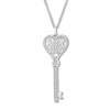 Diamond Heart Key Necklace 1/8 ct tw Round-cut Sterling Silver