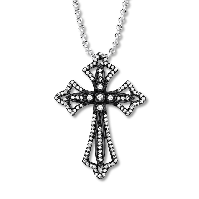 Diamond Cross Necklace 3/8 ct tw Round-cut Sterling Silver