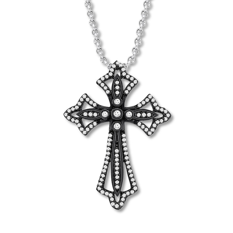 Main Image 1 of Diamond Cross Necklace 3/8 ct tw Round-cut Sterling Silver 18&quot;