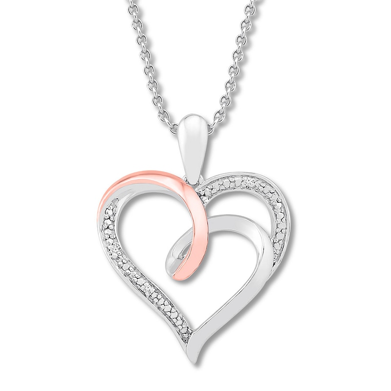 Heart Necklace with Diamonds Sterling Silver & 10K Rose Gold 18"