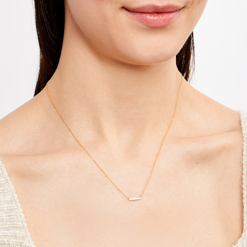 Main Image 2 of Diamond Bar Necklace 1/20 ct tw Round-cut 10K Yellow Gold 19&quot;