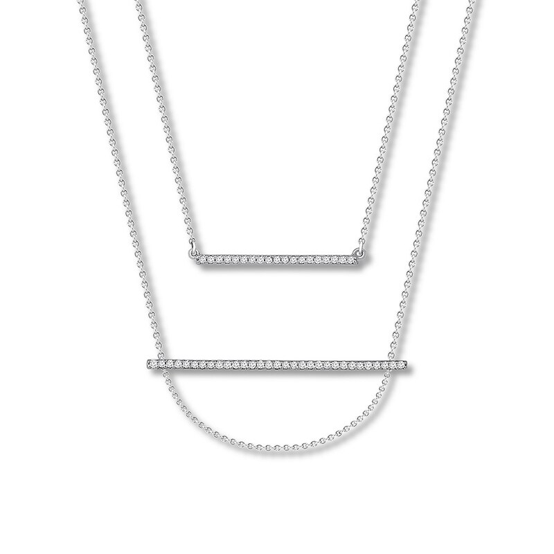Diamond Bar Layered Necklace 1/5 ct tw Round-cut 10K White Gold
