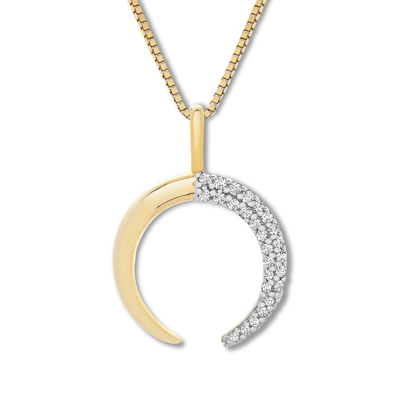 Diamond Crescent Necklace 1/15 ct tw Round-cut 10K Yellow Gold 18"