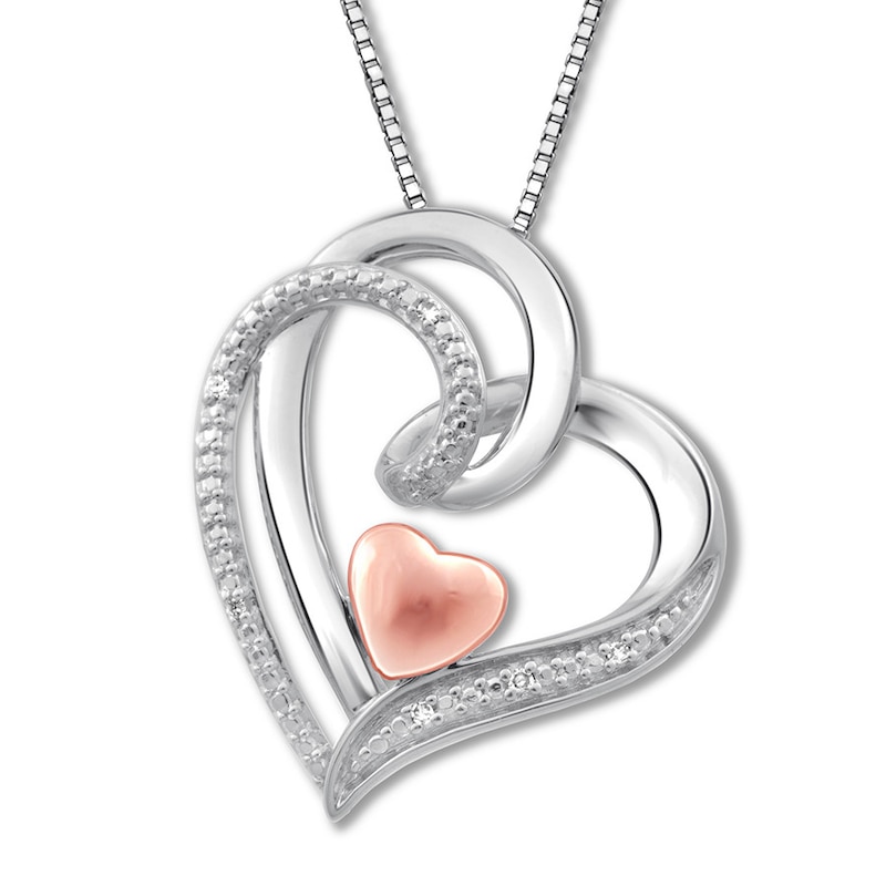 Heart Necklace with Diamonds Sterling Silver/10K Rose Gold