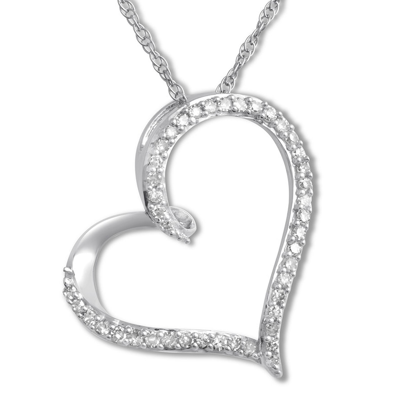 Main Image 1 of Diamond Heart Necklace 1/10 ct tw Round-cut 10K White Gold