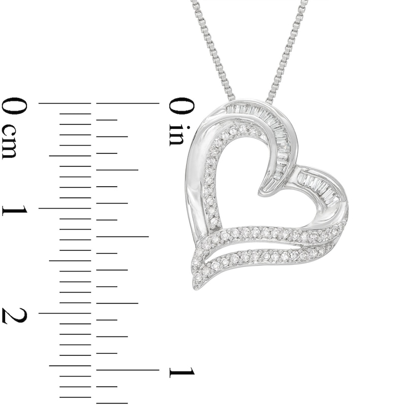 Main Image 2 of Diamond Heart Necklace 1/4 ct tw Round & Baguette Sterling Silver 18&quot;