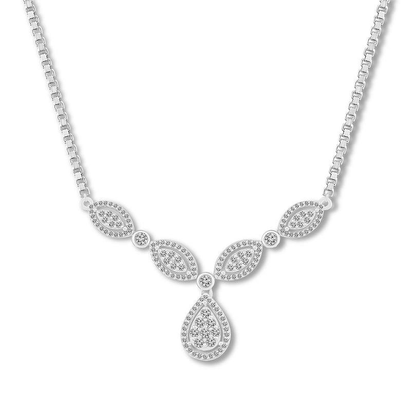 Diamond Teardrop Necklace 3/4 ct tw Round-cut 10K White Gold 18"