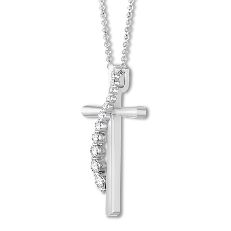 Diamond Cross Necklace 1/3 ct tw Round-cut 10K White Gold