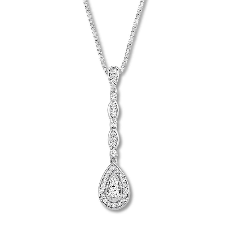 Diamond Teardrop Necklace 1/3 ct tw Round-cut Sterling Silver