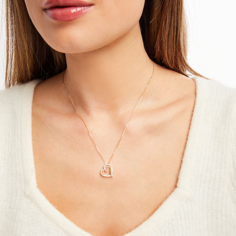 Main Image 2 of Diamond Heart Necklace 1/6 ct tw Round-cut 10K Yellow Gold 18&quot;