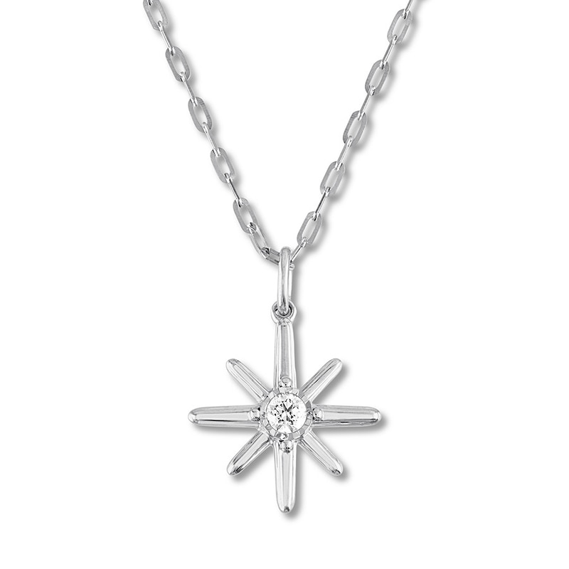 Diamond Star Necklace 1/10 Carat Round-cut Sterling Silver 20" with 360