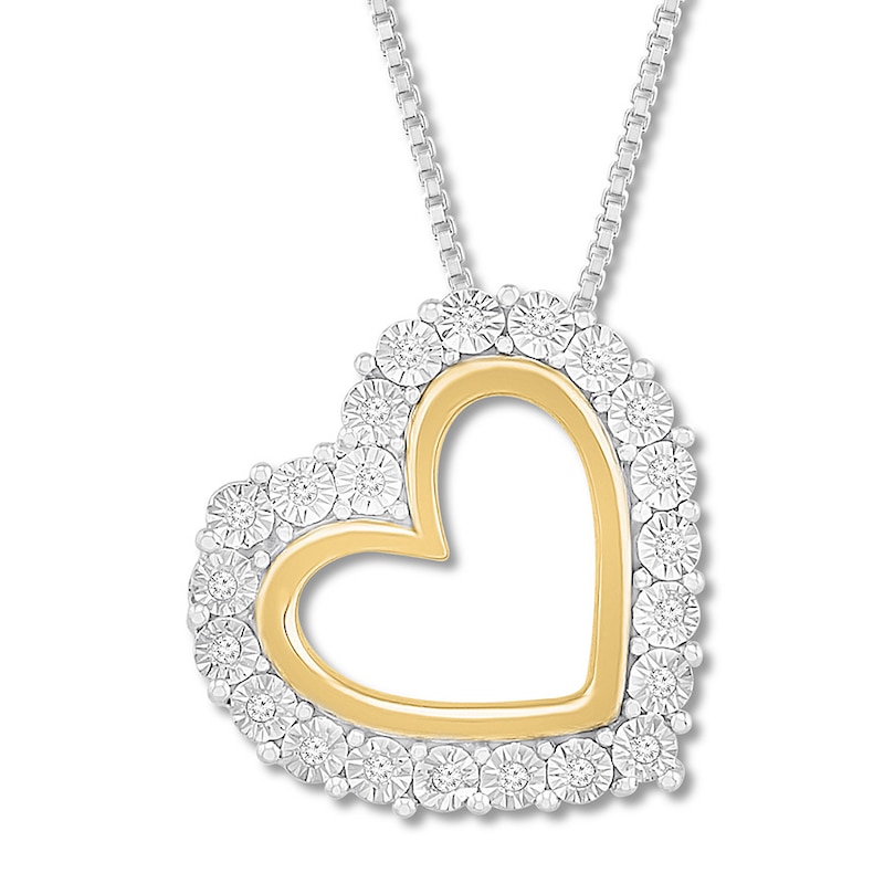 Main Image 1 of Diamond Heart Necklace 1/20 ct tw Sterling Silver & 10K Yellow Gold 18&quot;