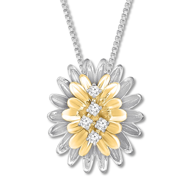 Diamond Floral Necklace 1/15 ct tw Sterling Silver & 10K Yellow Gold 18"