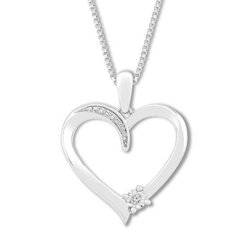 Heart Necklace with Diamonds Sterling Silver 18"