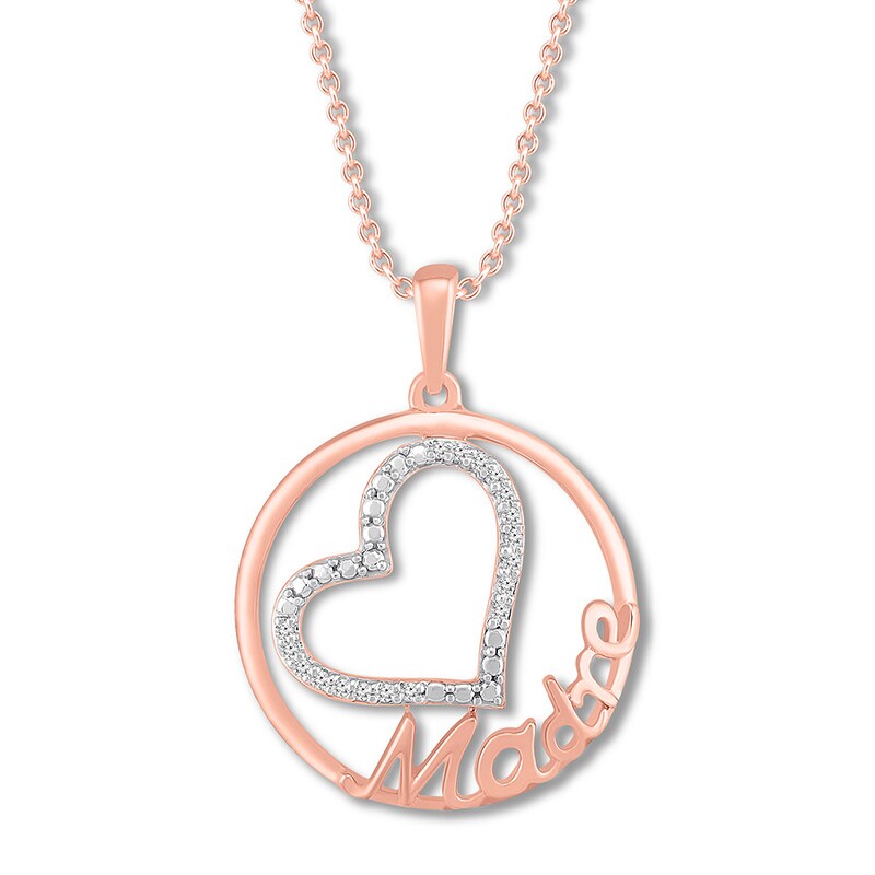 Main Image 1 of Madre Heart Necklace 1/20 ct tw Diamonds 10K Rose Gold 19&quot;