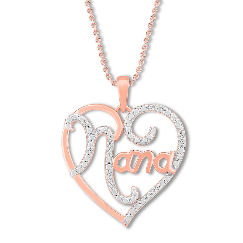 "Nana" Heart Necklace 1/20 ct tw Diamonds 10K Rose Gold 19"