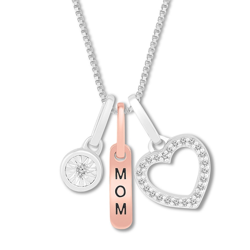 Main Image 1 of Mom Charm Necklace 1/15 ct tw Diamonds Sterling Silver & 10K Rose Gold 18&quot;