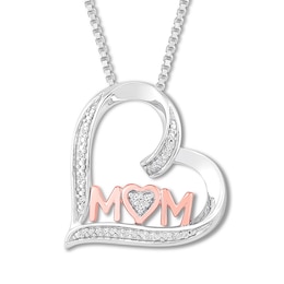 Diamond Mom Heart Necklace 1/20 ct tw Sterling Silver & 10K Rose Gold 18"