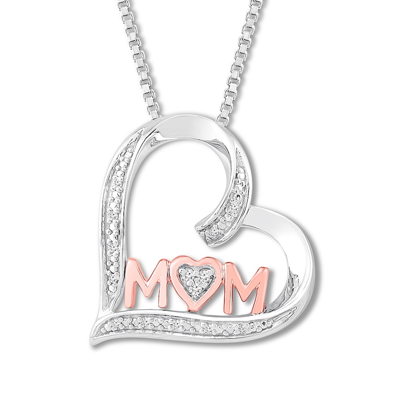 Main Image 1 of Diamond Mom Heart Necklace 1/20 ct tw Sterling Silver & 10K Rose Gold 18&quot;
