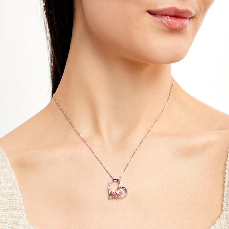 Diamond Mom Heart Necklace 1/20 ct tw Sterling Silver & 10K Rose Gold 18"