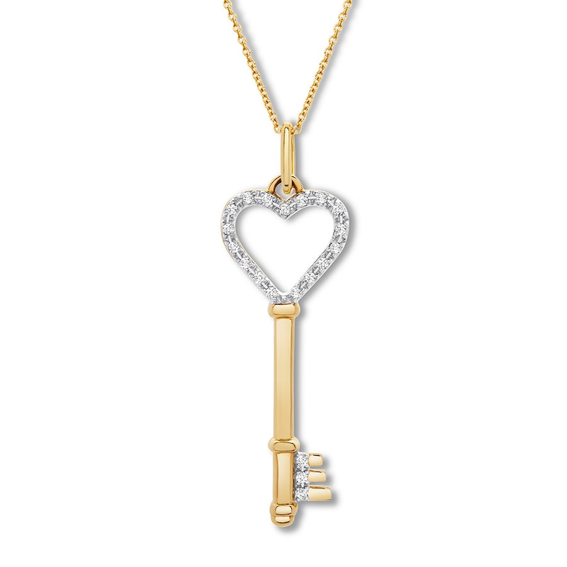 Hallmark Diamonds Key Necklace 1/10 ct tw 10K Yellow Gold 18