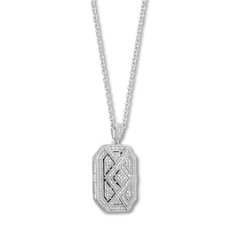 Diamond Locket Necklace 1/4 ct tw Round-cut Sterling Silver 18&quot;