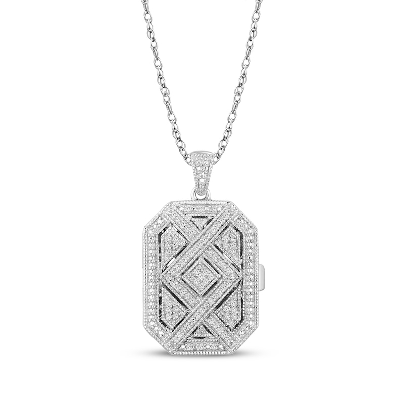 Main Image 1 of Diamond Locket Necklace 1/4 ct tw Round-cut Sterling Silver 18&quot;