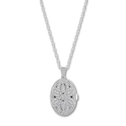 Diamond Floral Locket Necklace 1/4 ct tw Sterling Silver